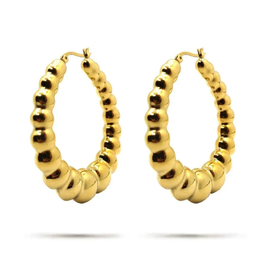 Aretes Acero Dorado Arracada Ovalo Chunky Balines Grande