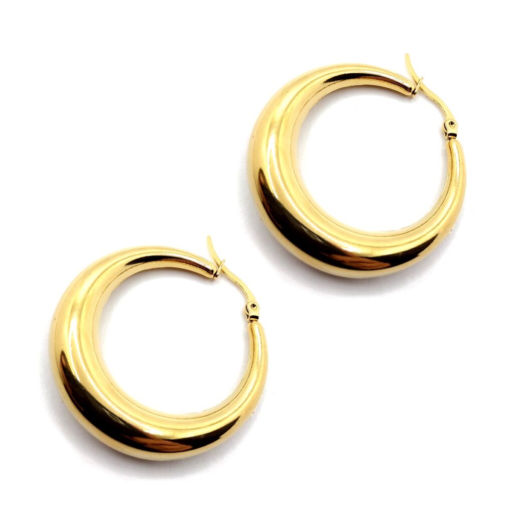 Aretes Acero Dorado Arracadas Chunky Hoop Grande Lisas