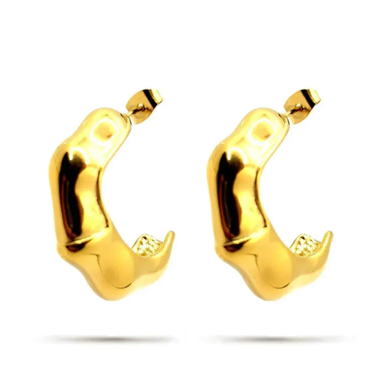 Aretes Acero Dorado Arracadas Chunky Irregulares Ondas