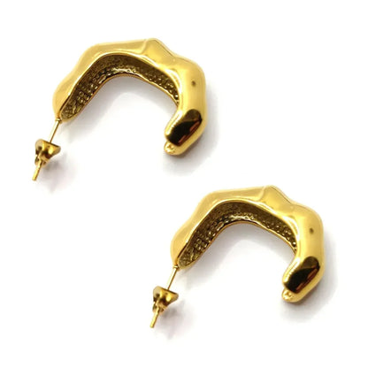 Aretes Acero Dorado Arracadas Chunky Irregulares Ondas