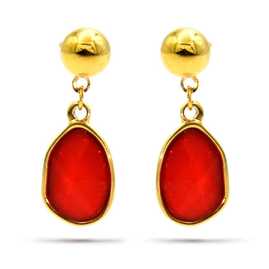 Aretes Acero Dorado Clasica Elegantes Con Zirconia Roja