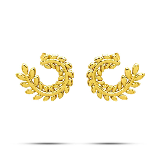 Aretes Acero Dorado Hojas Rama de Olivo en C Elegante