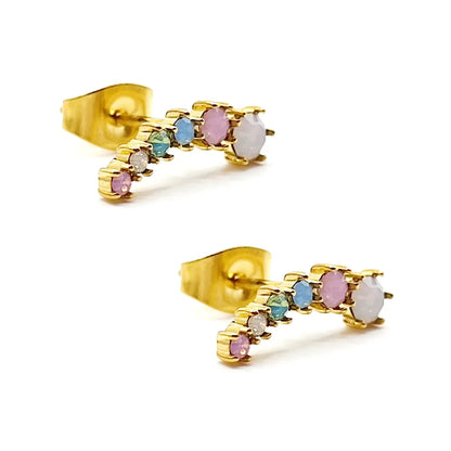 Aretes Acero Dorado Lambada Ópalo Sintético Multicolor