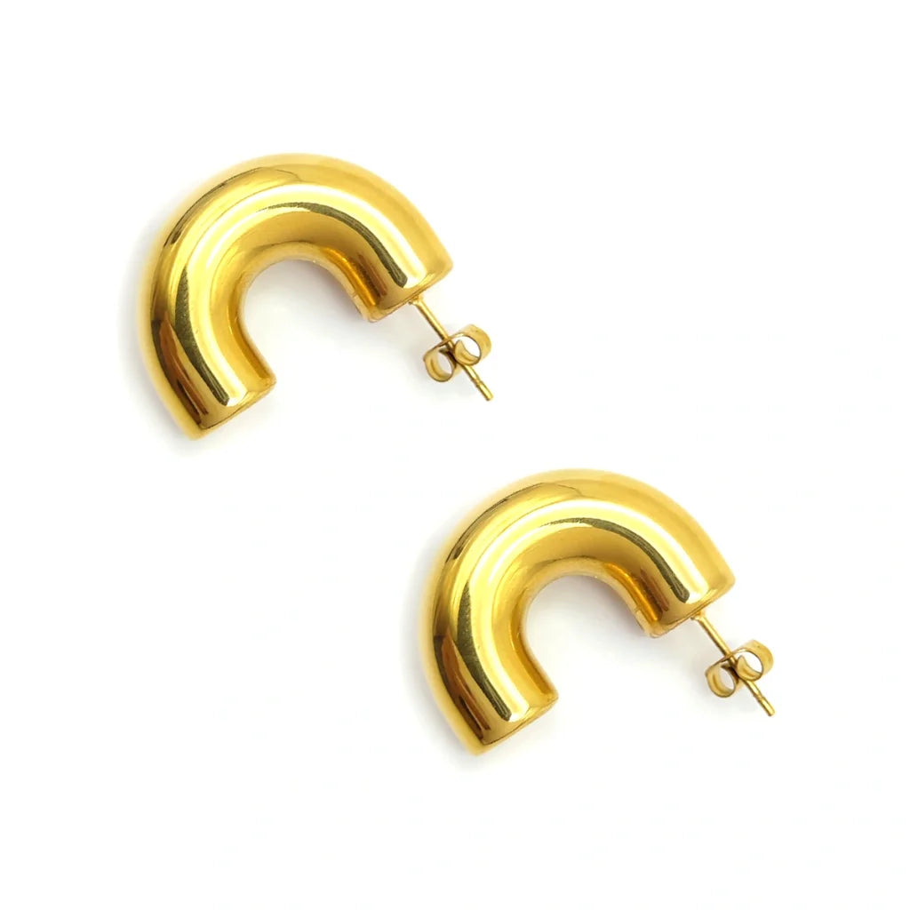 Aretes Acero Dorado Media Arracada En C Chunky Ligera