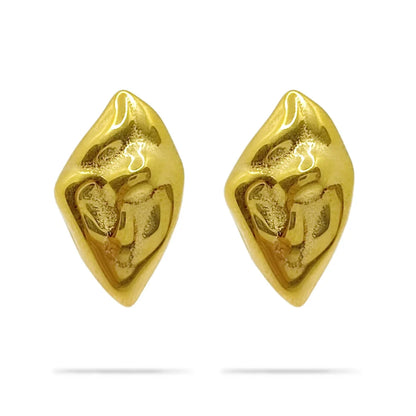 Aretes Acero Dorado Rombo Irregular Martillado Pequeño