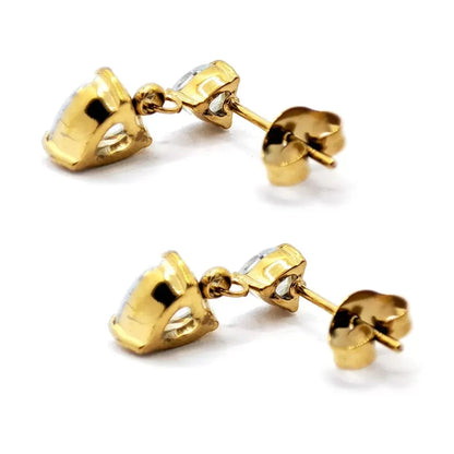 Aretes Acero Inox Dorado Doble Corazon Colgante Zirconia