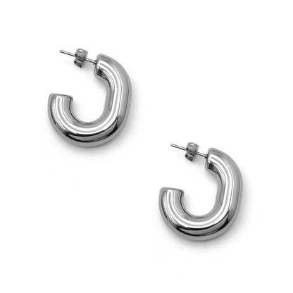 Aretes Acero Inox Dorado Media Arracada En C Oval Chunky