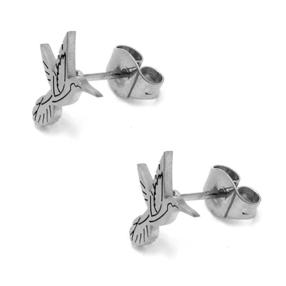 Aretes Acero Inox Plateado Colibri Chuparosas Pajaro