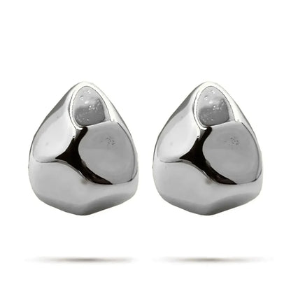 Aretes Acero Inox Plateado Gota Irregular Martillada Moda