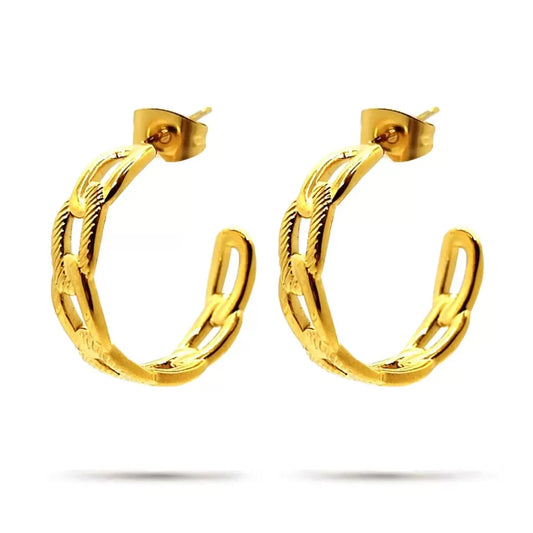 Aretes Mujer Acero Inoxidable Dorado Cadenas Estriadas