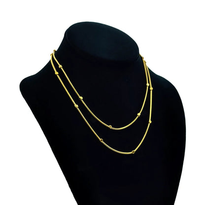 Collar Acero Dorado Doble Cola de Raton Balines Cuadrados