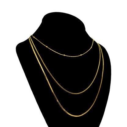 Collar Acero Dorado Mixto Triple Planchada Espiga con Balines