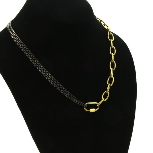 Collar Acero Dorado Negro Cadenas Mixtas Broche Urbano