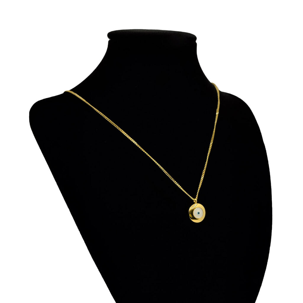 Collar Acero Dorado Ojo Turco Madre Perla Buena Energía