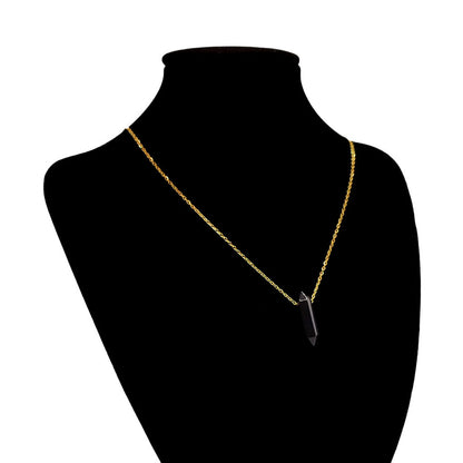 Collar Acero Dorado Péndulo Doble Punta Poder Onix Negro