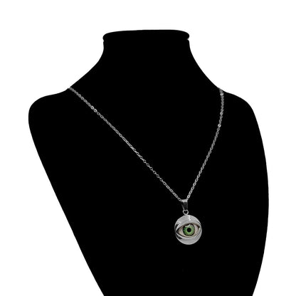 Collar Acero Inox Plateado Ojo Realista Verde