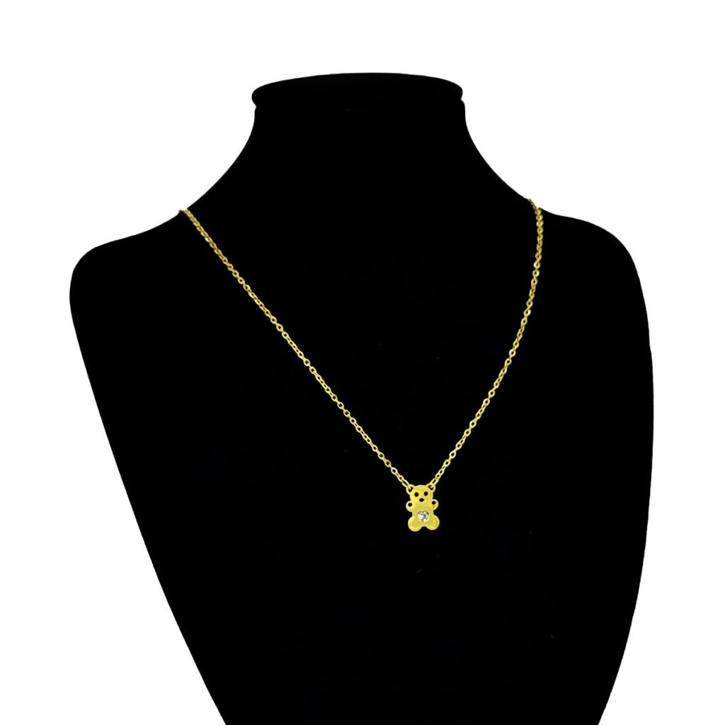 Collar Acero Inoxidable Dorado Osito Con Zirconia Corazon