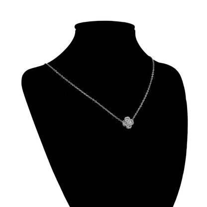 Collar Acero Plateado Trebol 4 Hojas Corazon Zirconia