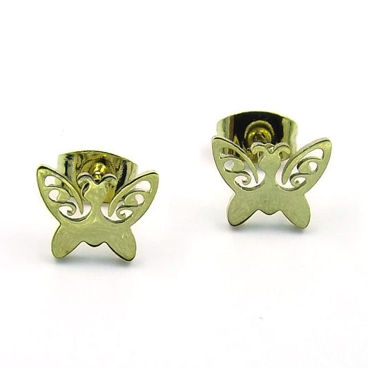 Aretes tipo Broquel Acero Dorado Mariposa Calada