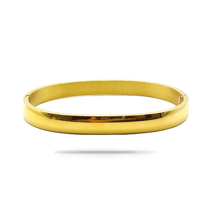 Pulsera Acero Dorado Brazalete Oval Grueso Liso Grande