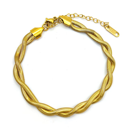 Pulsera Acero Dorado Panza de Vibora Entrelazada Trenza