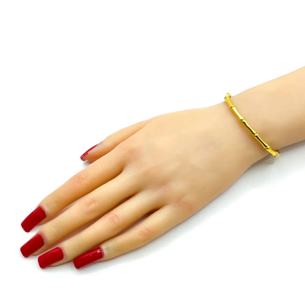 Pulsera Dorado Brazalete Diseño Bambú Elegante