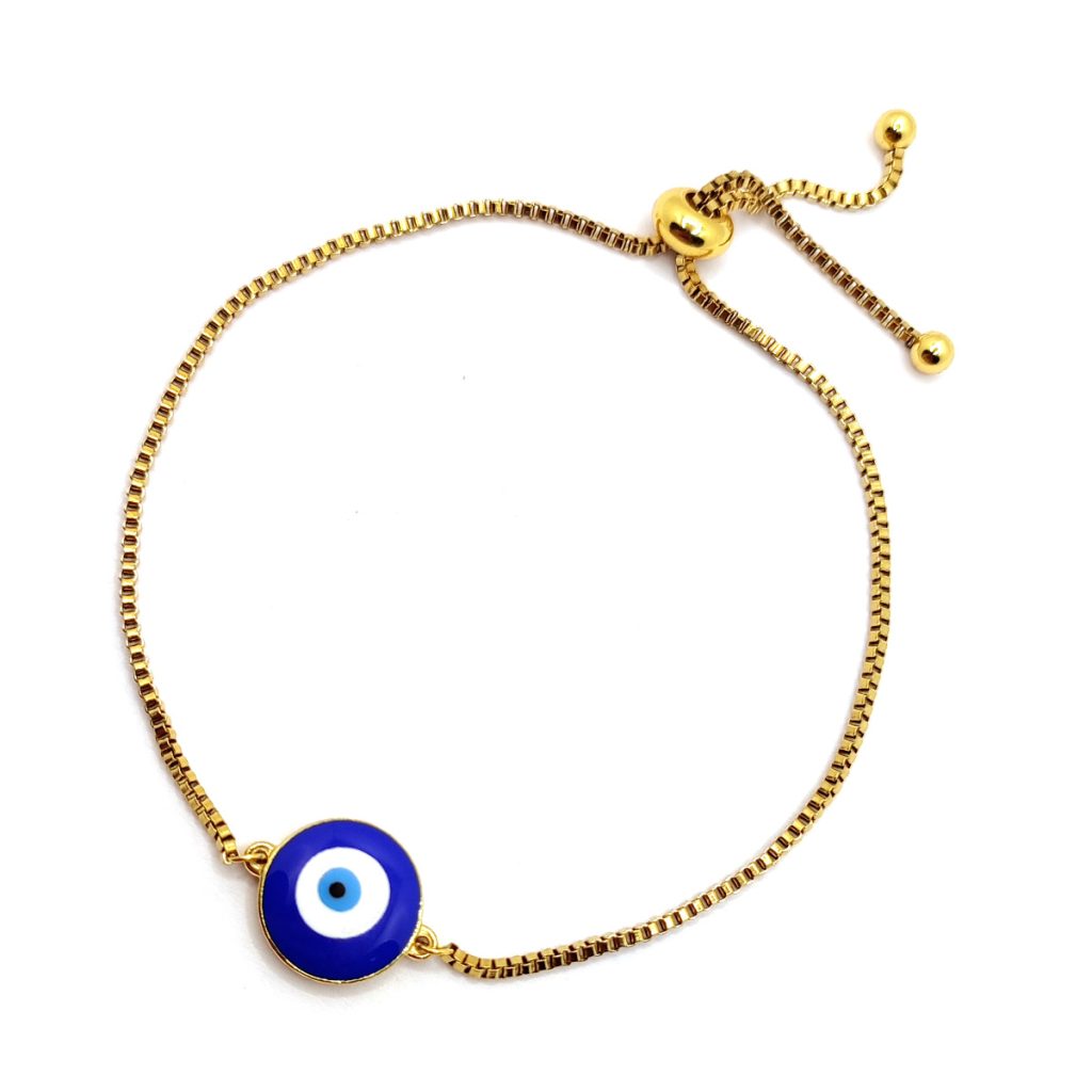 Pulsera Dorado Dorado Ojo Turco Azul Ajustable