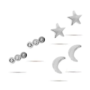 Set Aretes Acero Broquel Dormilon Luna Estrellas