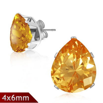 Broqueles de Acero Lágrima de Zirconia Topaz